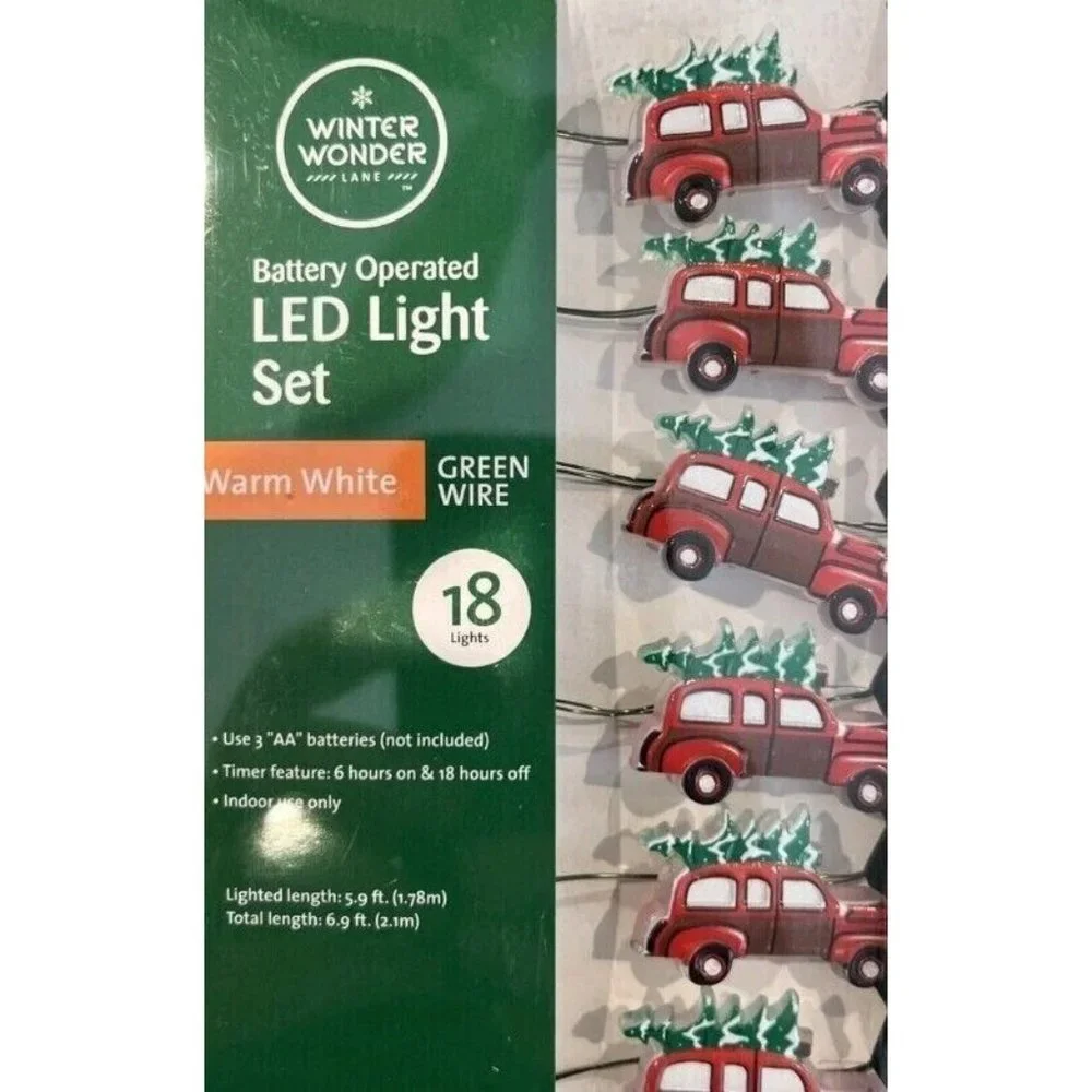 Christmas Tree Vintage Woody Automobile 18 Mini String Led Holiday Lights New